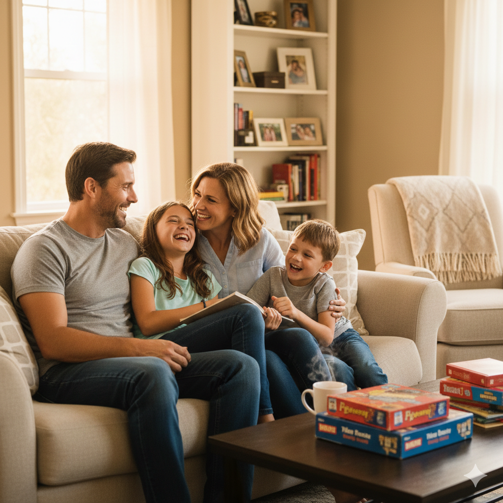 Happy family enjoying quality time together at home